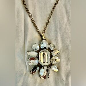 J. Crew Jeweled Flower Pendant Gold Necklace Clear Crystal Accents. NWT. A6682